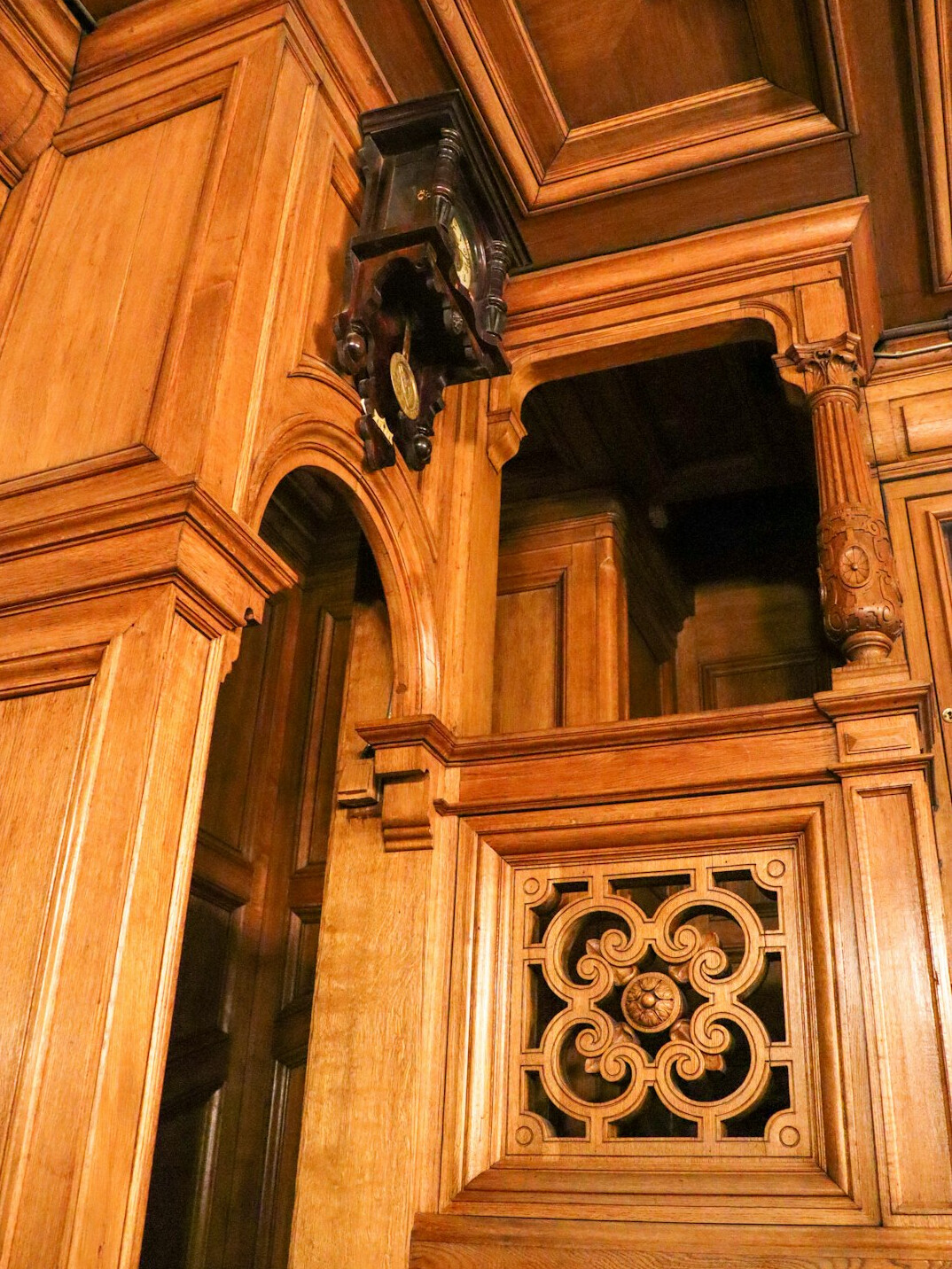 Architectural detail of oak wood and travertine textures