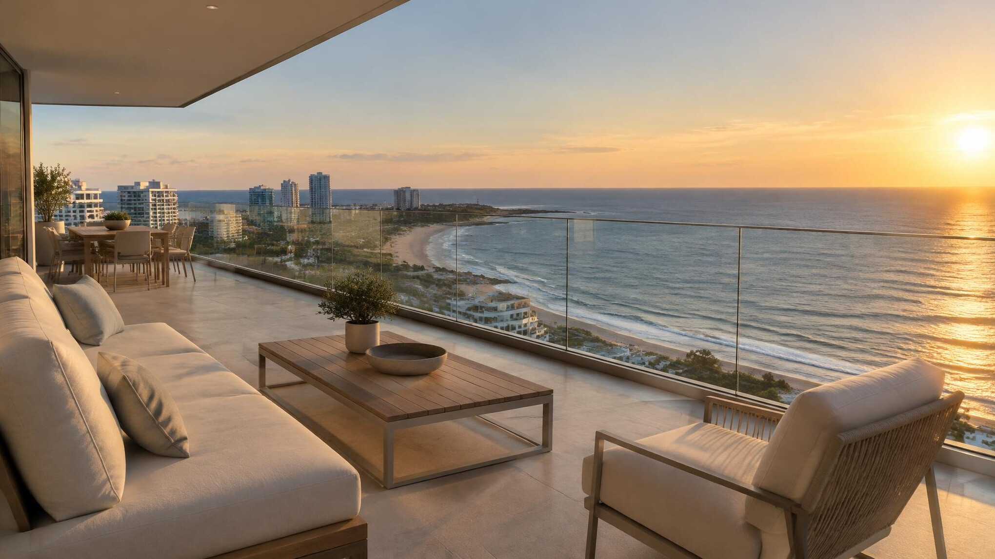 Luxury penthouse balcony overlooking the ocean in Punta del Este